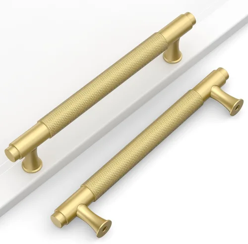 Miniatura 36 de Paquete de 10 tiradores dorados de 5 pulgadas (128 mm) para armarios con estrías, tiradores para cajones de cocina, herrajes para armarios