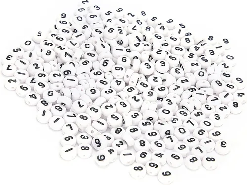 Miniatura 2 de Cuentas acrílicas de números para hacer joyas, 500 cuentas redondas blancas sueltas de 0.157 x 0.27 pulgadas (0.157 x 0.276 in), 0-9 con corazón