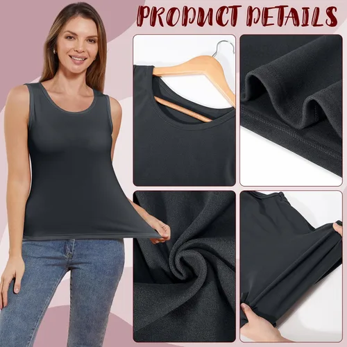 Miniatura 2 de 3 piezas de camisetas térmicas sin mangas para mujer, ropa interior de forro polar, suave, sin mangas, chaleco de capa base cálida
