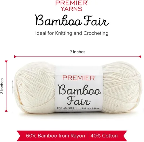 Miniatura 2 de Premier Yarns Hilo de bambú Fair DK, para tejer y tejer, mezcla de algodón para tejido y ganchillo en climas cálidos, color marfil