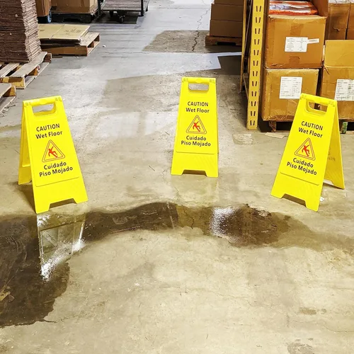 Miniatura 3 de Paquete de 3 carteles de precaución para suelo húmedo, bilingües (Cuidado Piso Mojado), 2 pies de alto, doble cara, color amarillo de alta