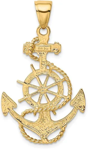 Miniatura 2 de Colgante grande de oro amarillo de 10 quilates con diseño de rueda de ancla