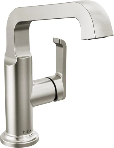 Delta Tetra Lumicoat - Grifo de baño de níquel cepillado de altura media con 1 agujero, grifo de lavabo de baño de un solo orificio para tocador,