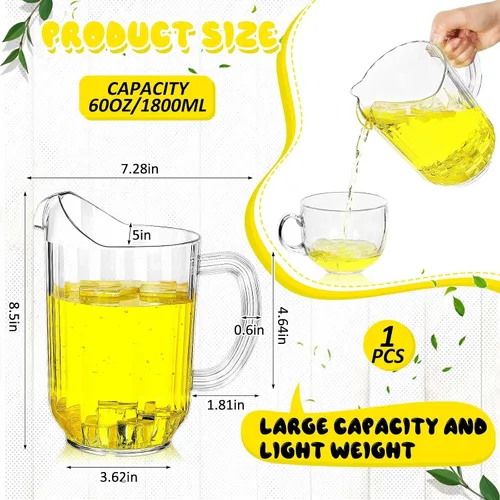 Miniatura 2 de Tessco for you - 1 jarra de plástico transparente de 60 onzas para restaurante, jarra de agua grande, jarra para servir leche, té, jugo de bebida