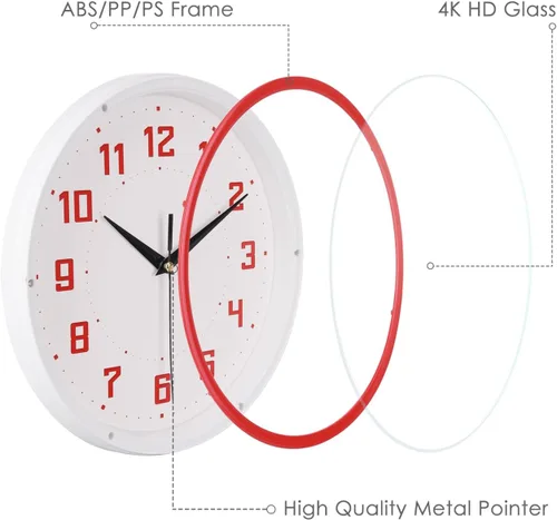 Miniatura 3 de Topkey Reloj de pared redondo silencioso para cocina, estilo moderno, sin tictac, decorativo, dormitorio, oficina, estudio, cocina, reloj de pared