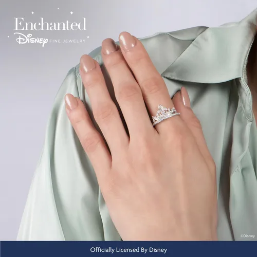 Miniatura 2 de Jewelili Enchanted Disney Fine Jewelry - Anillo de plata de ley de 1/4 Cttw Princess Disney Crown Ring