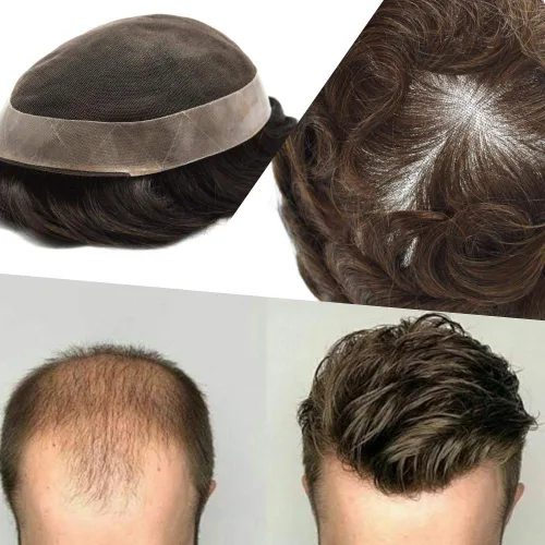 Miniatura 3 de Tupé para hombre con encaje suizo suave, sistema de reemplazo de cabello humano real para hombres, revestimiento de poliéster alrededor del cabello