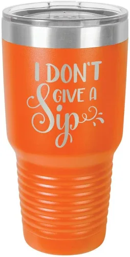 Miniatura 20 de Taza de viaje de acero con recubrimiento de polvo grabado con láser, con texto en inglés "I DON'T GIVE A SIP Engraved Tumbler", sin BPA