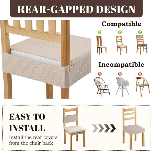 Miniatura 5 de Songrey Juego de 4 fundas de asiento impermeables para sillas de comedor, sin fundas para sillas traseras, elásticas, extraíbles y lavables
