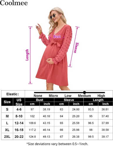 Miniatura 6 de Vestido de maternidad de manga larga con lunares suizos, cuello en V, para otoño, casual, bohemio, vestido midi para baby shower, sesión de fotos