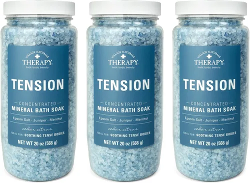 Village Naturals Therapy Tension Concentrated Mineral Bath Soak, aroma cítrico de cedro, 20 onzas, paquete de 3
