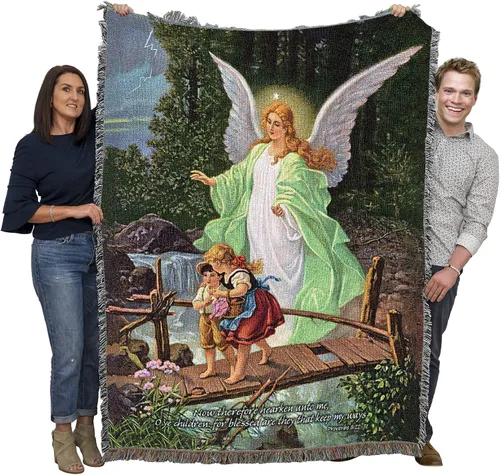 Miniatura 22 de Pure Country Weavers Angelic Trio - Manta con diseño de tres ángeles tocando música, manta cuadrada para regalo, tejida de algodón, fabricada