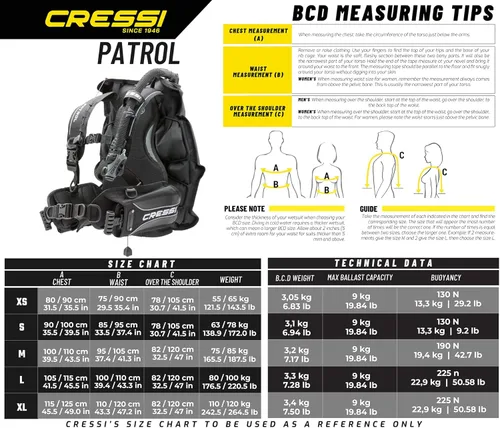 Miniatura 6 de Cressi Paquete de patrulla de viaje: completo con Patrol BCD, MC9/Regulador compacto, Octopus Compact, Donatello Console 2 y bolsa Piper