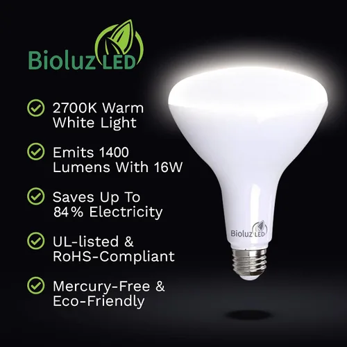 Miniatura 4 de Bioluz Paquete de 4 Bombillas de Luz LED BR40 Más Brillantes - 90 CRI Encendido Instantáneo Blanco Cálido 2700K Bombillas de Luz 16W 1400 Lúmenes