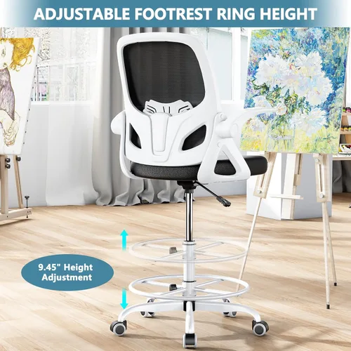 Miniatura 6 de Kensaker Silla alta de dibujo con anillo de reposapiés para el hogar y el trabajo, silla ergonómica de escritorio para oficina en casa con brazos