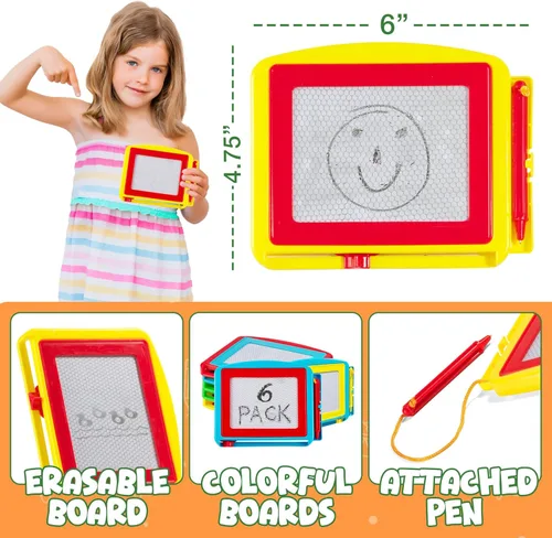 Miniatura 3 de Bedwina Pizarra magnética de dibujo para niños (paquete de 6) Tableta de dibujo borrable y bloc de dibujo de viaje para niños y niñas, regalos