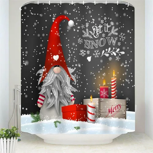 Cortinas de ducha de gnomo para baño, bonita cortina de ducha de tela de gnomo de Navidad con ganchos incluidos, 60 x 72 pulgadas