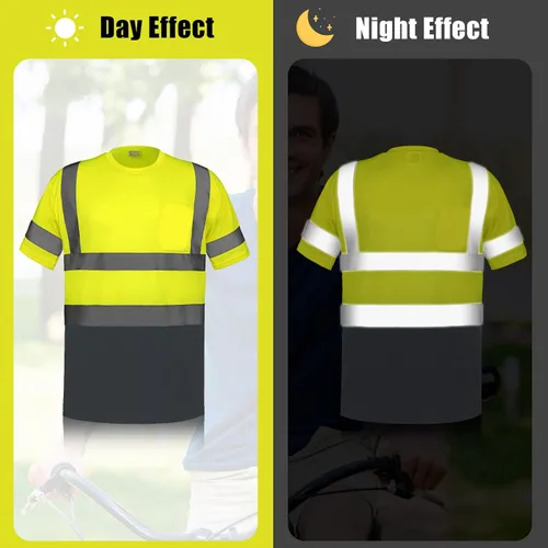 Miniatura 3 de Zhanmai 3 piezas de camiseta de manga corta de alta visibilidad para hombre, clase 3, de seguridad, reflectante, transpirable, para el trabajo