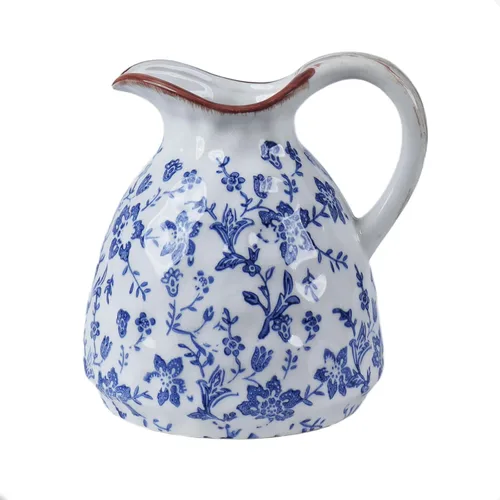 Jarrón de cerámica azul y blanco con asa – Jarra vintage de 7.28 pulgadas estilo jarra estilo jarra estilo jarra china toscana decorativa para