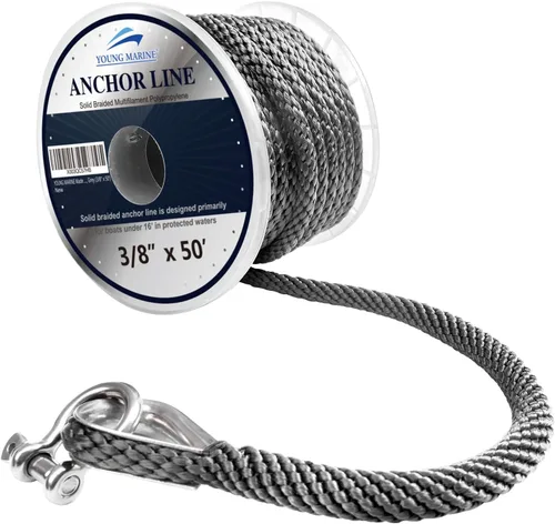 Miniatura 5 de YOUNG MARINE Hecha de 3/8 pulgadas, 100 pies, 150 pies, línea de anclaje trenzada de alta calidad MFP, cuerda de anclaje trenzada con dedal de acero