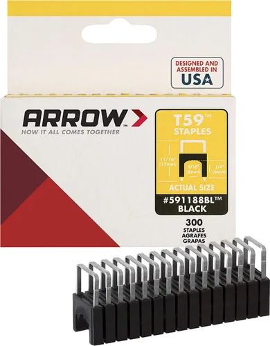 Miniatura 11 de Arrow 591168 - Grapas aisladas de acero T59 genuino de 1/4 pulgadas por 1/4 de ancho de corona para cable y cableado, negro, 300
