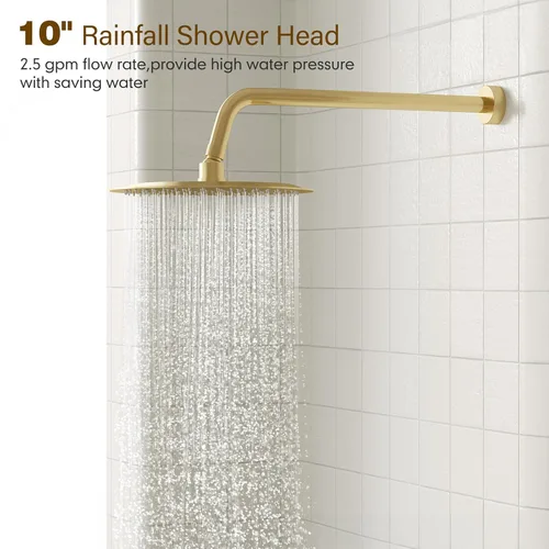 Miniatura 3 de Gabrylly Sistema de ducha dorado, juego de grifo de ducha con barra deslizante con cabezal de lluvia de alta presión de 10 pulgadas y rociador