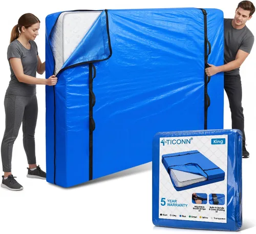 Miniatura 35 de TICONN Bolsas para colchón para mudanza, bolsa de almacenamiento de servicio pesado para colchón Full XL con asa perimetral y hebillas ajustables
