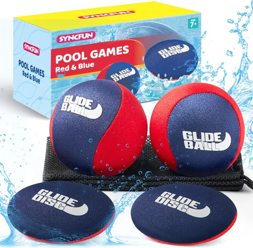 Miniatura 10 de SYNCFUN 4 Pcs Skip Water Balls,Splash Water Bouncing Balls with Mesh Bag, Beach Toys for Kids, Pool Toys for Friends and Family, Fly Swimming Game