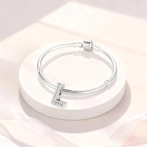 Miniatura 48 de PARCOM Dijes de letras compatibles con pulseras Pandora de plata esterlina S925 con iniciales para pulseras del alfabeto A-Z, cuentas de letras