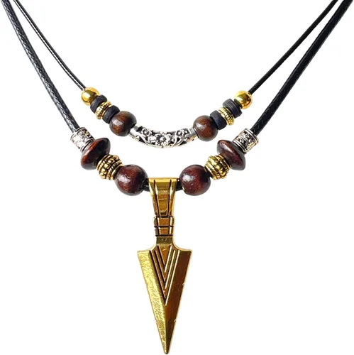 Miniatura 15 de Collar de doble capa con colgante de acero inoxidable para hombre, collar de cadena con colgante de punta de lanza fresca