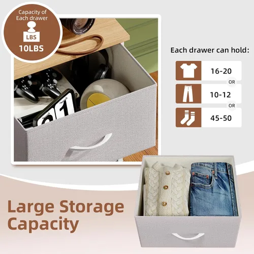 Miniatura 5 de Somdot - Mesita de noche, pequeña cómoda para dormitorio con 2 cajones, mesa auxiliar de noche con contenedores de tela para dormitorio, armario