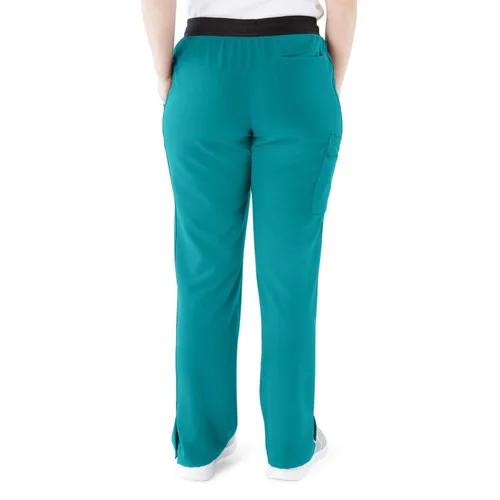 Miniatura 60 de ave. Varick - Pantalón médico de tiro medio para mujer, pierna recta, seis bolsillos, color azul caribeño, talla S