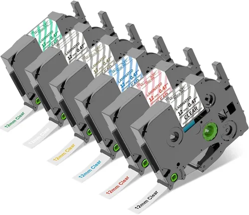 COLORTY - Cinta de repuesto para Brother P-Touch, TZe 12mm 0.47, cinta laminada transparente TZ color en transparente, recargas para Ptouch PT-D210