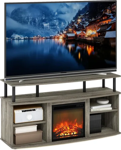 Miniatura 29 de Furinno Soporte clásico de TV de 70 pulgadas con chimenea, roble francés gris gris roble francés