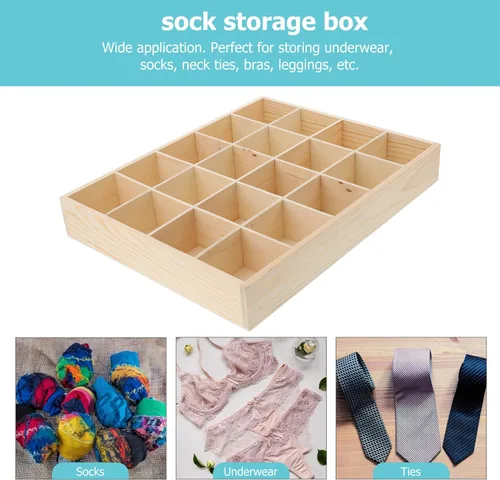 Miniatura 6 de Artibetter 1 caja de almacenamiento de madera con 20 compartimentos, estable, práctica, para ropa interior, organizador de calcetines, contenedor