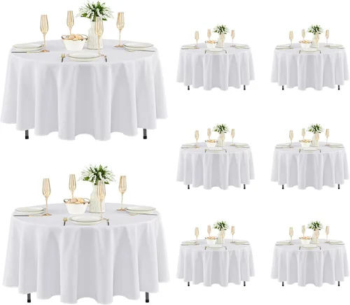 Miniatura 32 de Fitable - Paquete de 6 manteles redondos blancos - 120 pulgadas de diámetro - Manteles resistentes a las manchas y lavables, manteles de poliéster