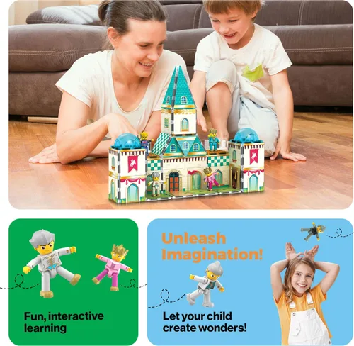 Miniatura 5 de PicassoTiles 70 piezas Edad Media Medieval y Tema de Castillo 2 en 1 8 Figuras de Acción de Personajes Imantados Ladrillos de Construcción Medieval