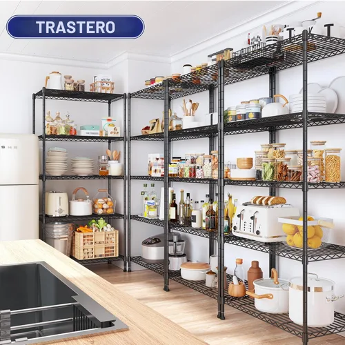 Miniatura 4 de Romorgniz Estantería de 5 niveles de 1010 libras, estantes de alambre ajustables, estantería de metal, estante de almacenamiento para cocina