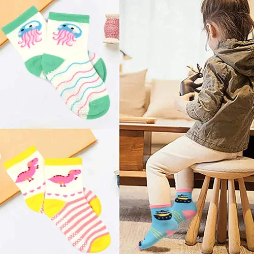 Miniatura 37 de Tphon Calcetines para niños pequeños con empuñaduras, 12 pares de calcetines antideslizantes de algodón para niños y niñas de 1 a 7 años