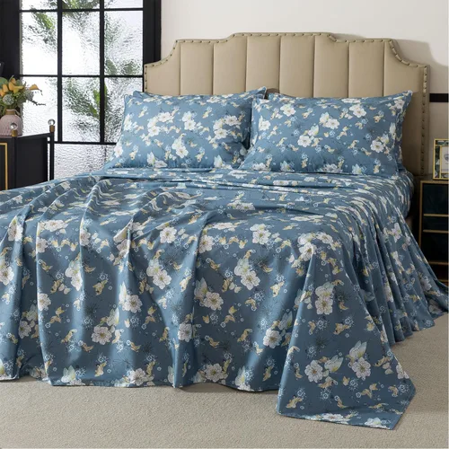 Miniatura 47 de FADFAY Juego de sábanas de cama con estampado floral amarillo, de algodón, tamaño King, suaves, transpirables, estilo Shabby Coquette, con bolsillo