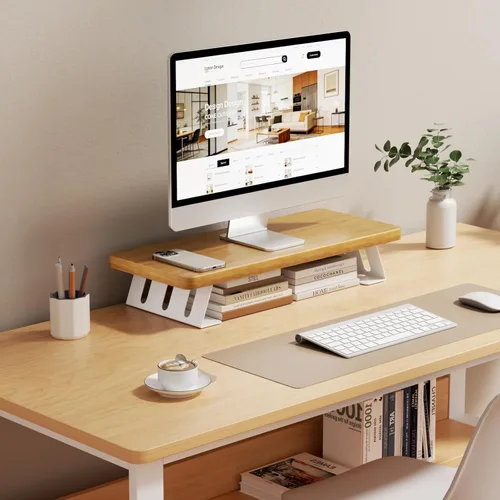 Miniatura 7 de Soporte para monitor, soporte de madera de 24 pulgadas, capacidad de carga de 220 libras, elevador de monitor de escritorio para Roble