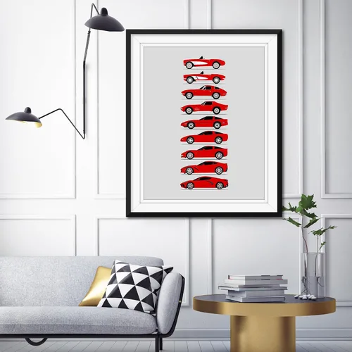 Miniatura 4 de Idea Network Póster hecho a mano compatible con Chevy Corvette Generations (perfil lateral) impresión de Chevrolet (C1 C2 C3 C4 C5 C6 C7 C8) – Rojo