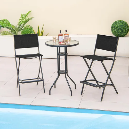 Miniatura 2 de Tangkula Juego de 2 taburetes de bar para exteriores, sillas de bar plegables de altura de mostrador con respaldo y reposapiés, sillas de comedor