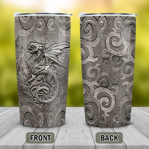 Miniatura 2 de winorax Tumbler de Dragón Estilo Metal Fossil Dragon Lover Vikingo Celta Tumblers de Acero Inoxidable 20oz Aislado Taza de Café de Viaje Regalos