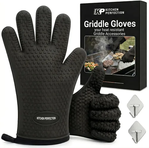 Miniatura 13 de KITCHEN PERFECTION Guantes de silicona para horno y plancha -Guantes de barbacoa y parrilla resistentes al calor extremo - Maneja comida caliente