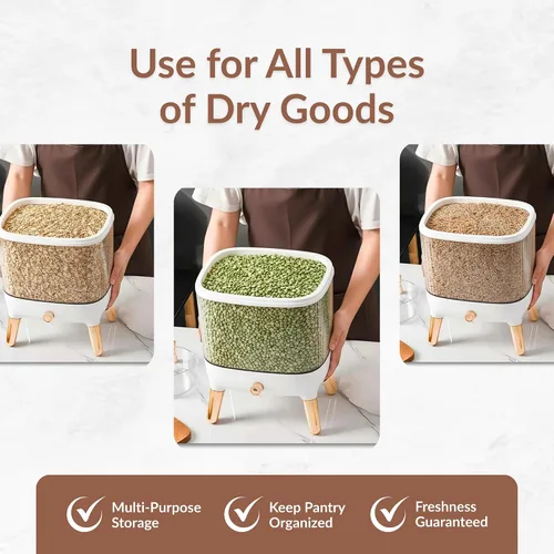 Miniatura 7 de FromUS2U - Recipiente de arroz, dispensador hermético de granos de 25 libras, dispensador de cereales grande para cocina, contenedor de alimentos