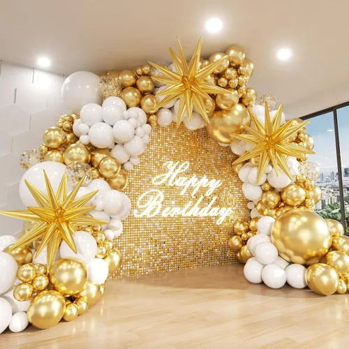 Miniatura 15 de Kit de arco de globos negros y dorados, ADOINBY 140 piezas de globos de látex confeti negros, blancos y dorados metálicos de 18, 12, 10 y 5