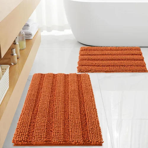 Miniatura 16 de FLOLEOPA Juego de 2 tapetes de baño de felpilla gruesa y peluda, antideslizantes, parte inferior de goma termofusible para baño, alfombras de baño