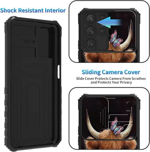 Miniatura 264 de Funda para Samsung Galaxy S22 Ultra 5G, Galaxy S22 Ultra con cubierta de cámara deslizante, funda resistente de doble capa con función atril Black
