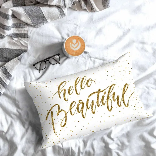 Miniatura 7 de Mugod Funda de almohada rectangular con purpurina dorada, cita motivacional, Hello Beautiful, funda de cojín decorativa para sofá de 20 x 30 pulgadas
